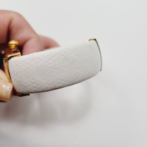 Joan Rivers Quartz Cuff Watch White Genuine Leather Band Gold Tone - Picture 9 of 11